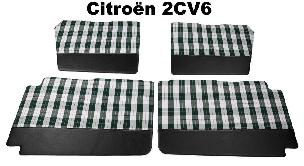 Citroen-2CV - Complete front and rear door panels (4 pieces). Low version. Green and white checked fabri