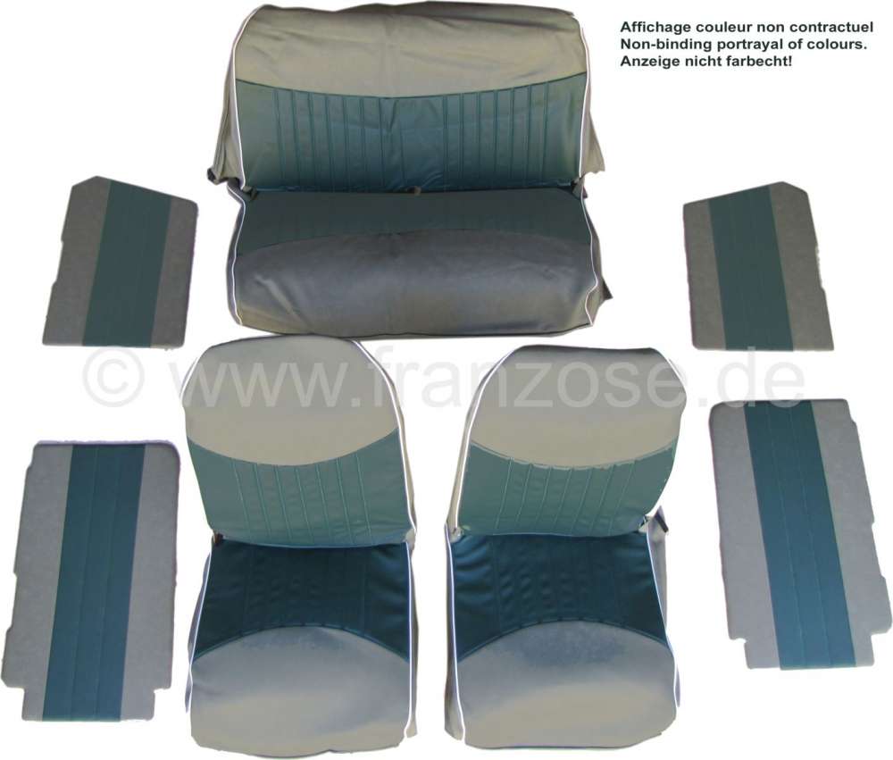 Citroen-2CV - Interior trim, front + rear seat corvers + door linings, for 2CV6. Very significant vinyl 