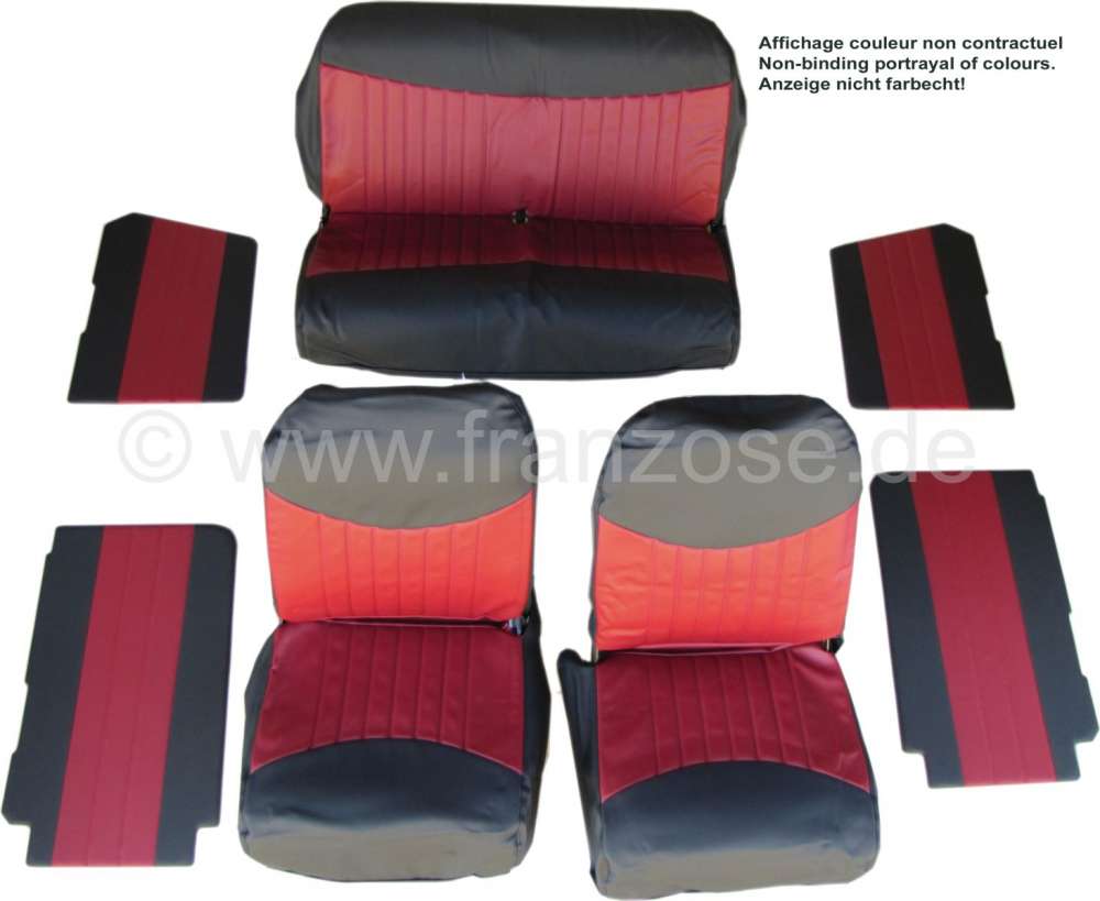 Citroen-2CV - Interior trim, front + rear seat corvers + door linings, for 2CV6. Very significant vinyl 
