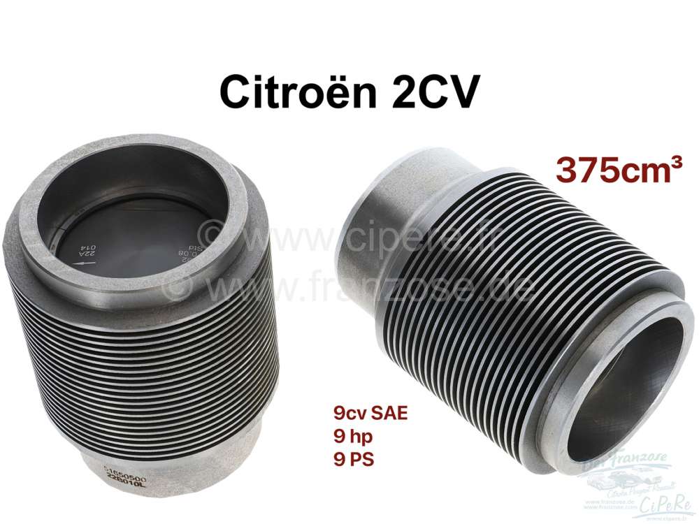 Citroen-DS-11CV-HY - Piston + liner (2 pieces) for Citroen 2CV (9 hp, 375ccm). Citroen AZ. Incl. piston rings. 