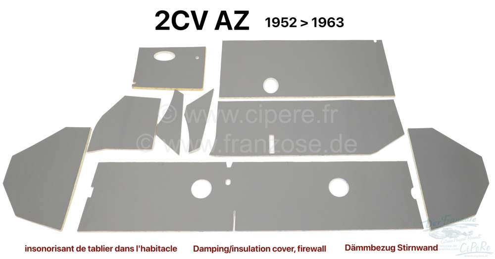 Alle - Damping/insulation cover for the firewall (front wall) in the interior (9 pieces). Colour 