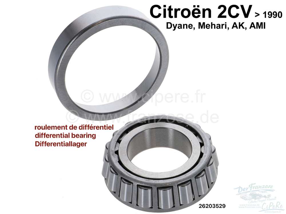 Renault - Differential bearing for Citroen 2CV6. Inside diameter: 35mm, Outside diameter: 72mm, over