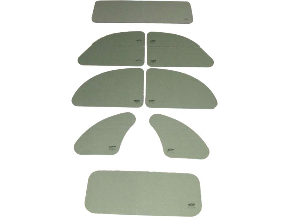 Citroen-2CV - 2CV, window set in green, with all seals. Contents: 10 windows, windshield seal, back wind