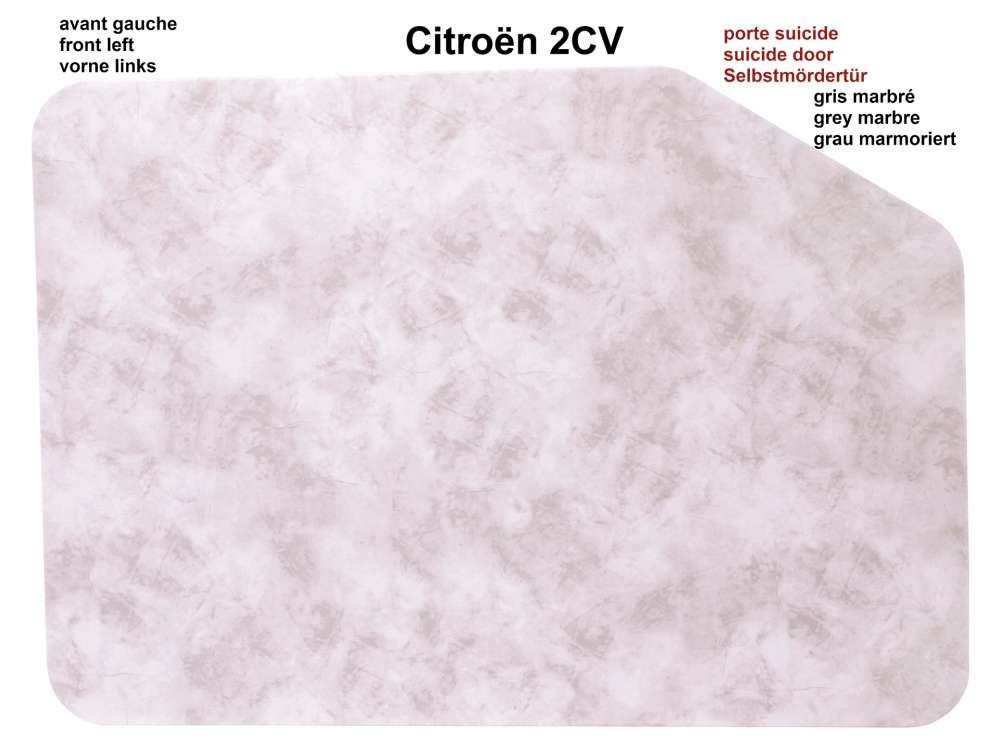 Citroen-2CV - Door lining in front on the left, suitable for Citroen 2CV with suicide door. Color: grey 
