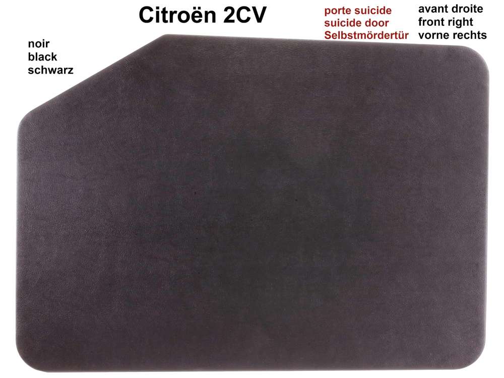 Citroen-2CV - Door lining in front on the right, suitable for Citroen 2CV with suicide door. Color: blac