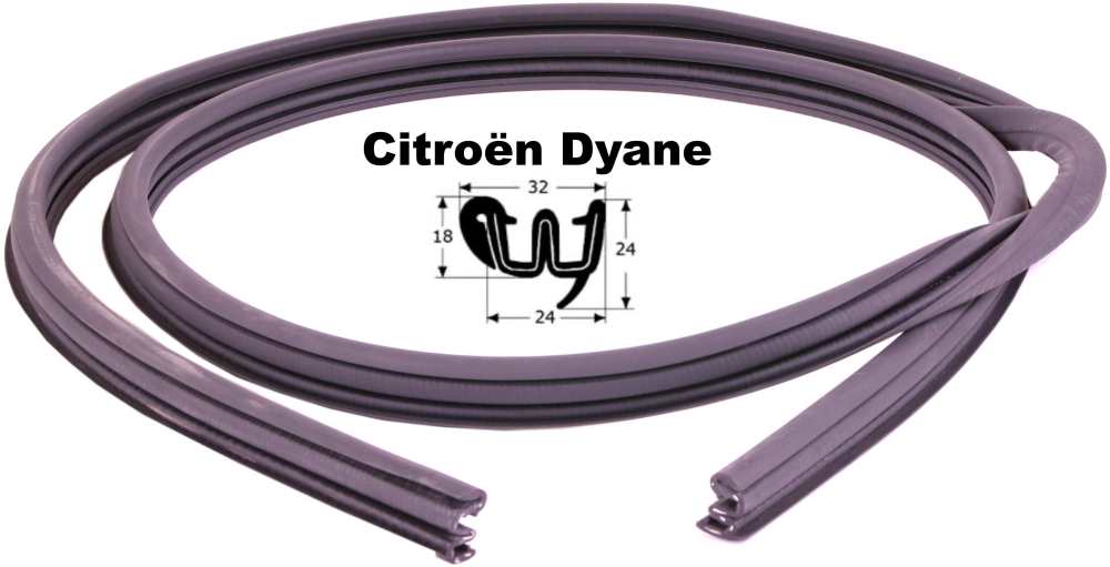 Citroen-2CV - Dyane, sliding window rubber seal (guide of the disks), for the front doors. Suitable for 