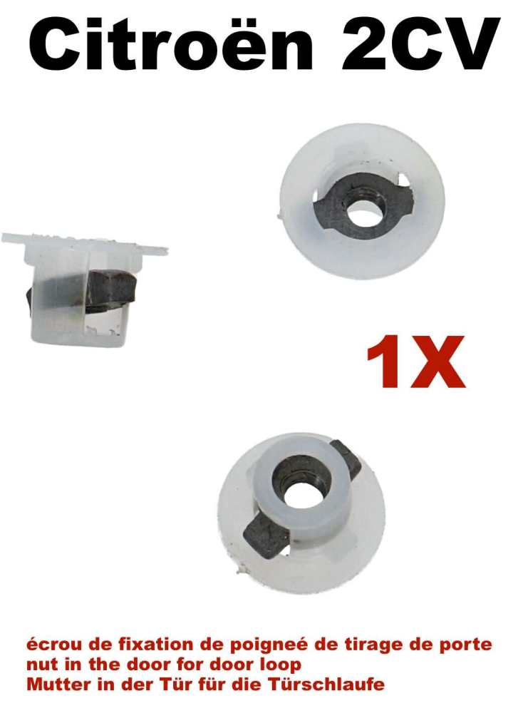 Alle - Nut in the door, for the securement of the door loop at the door, for Citroen 2CV. (All mo