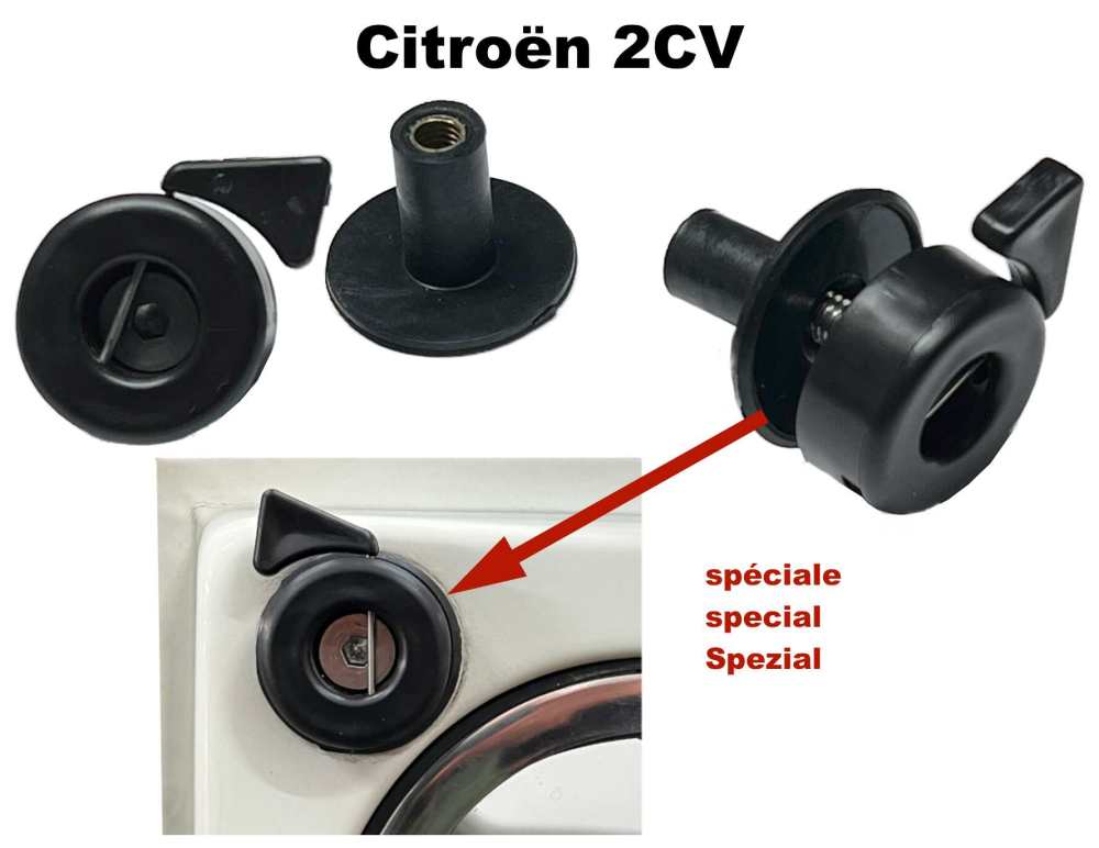 Alle - 2CV, special window holder (1 pair, for left + right). Suitable for Citroen 2CV. These win