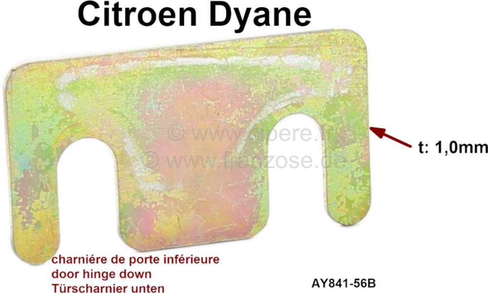 Citroen-2CV - Dyane, distance disk 1mm heavily, for the lower door hinge (in front + rear). Suitable for