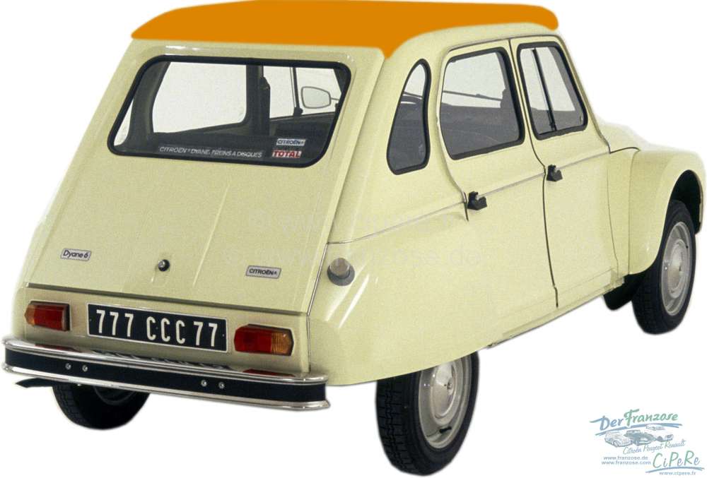 Citroen-2CV - Dyane, soft top hood in orange. Made in France