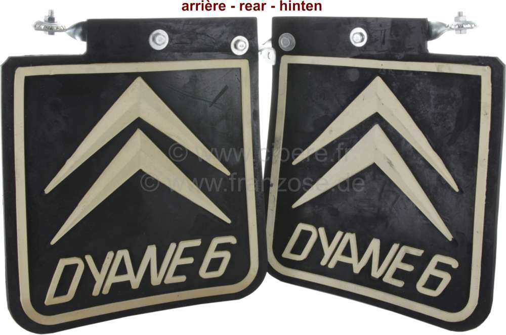 Citroen-2CV - Dyane, splash guard set rear, for re-tooling (2 item, with Logo). Suitable for Citroen Dya