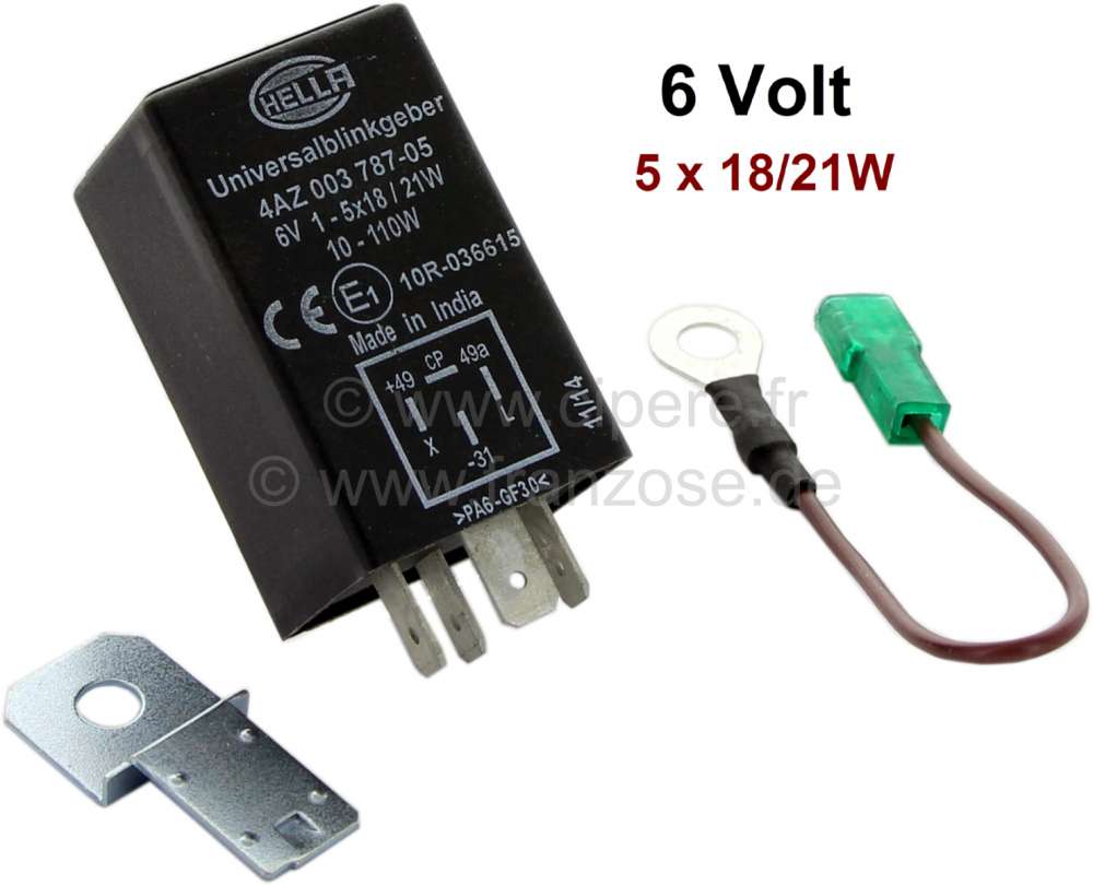 Citroen-DS-11CV-HY - Flasher relay 6 V, electronic. Performance 10 to 110Watt! Universal use for 6 V systems. A