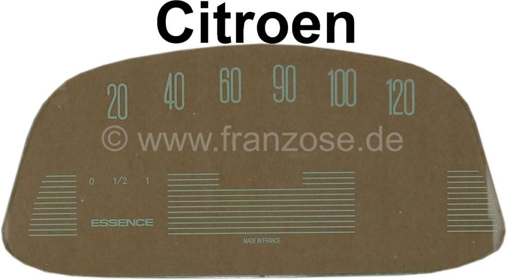 Citroen-2CV - Speedometer screen (130km/H), with printing (for the oval Veglia speedometer, 6 Volt). Sui