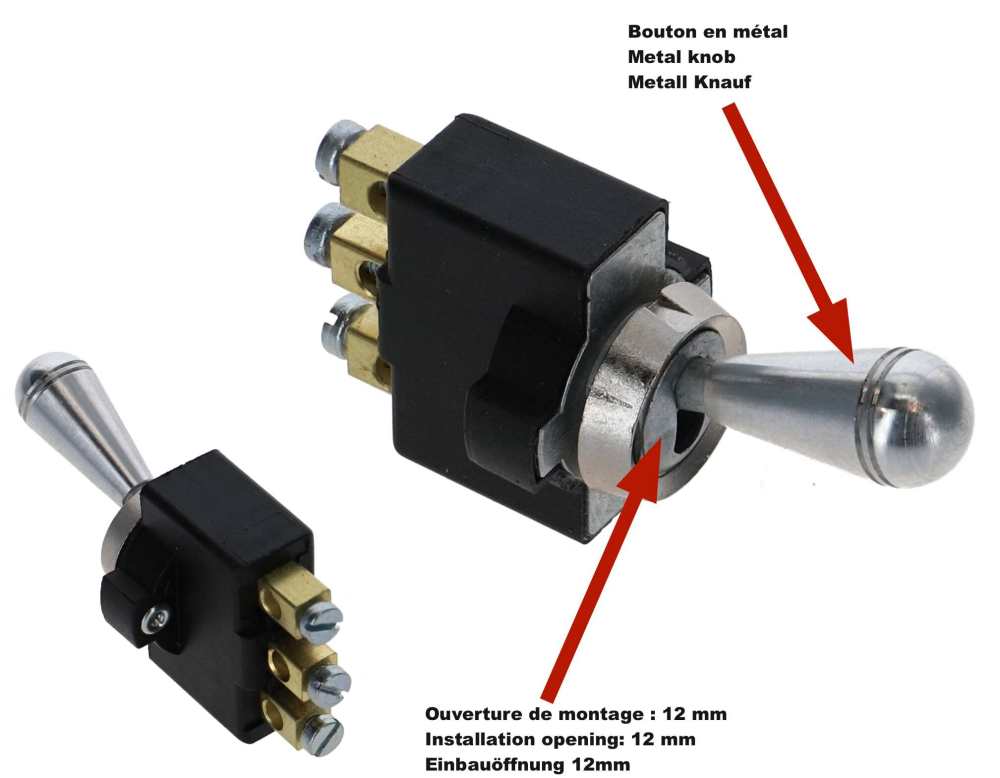 Peugeot - Toggle switch with polished head. Version: Changeover switch. 3x electrical connection. Lo