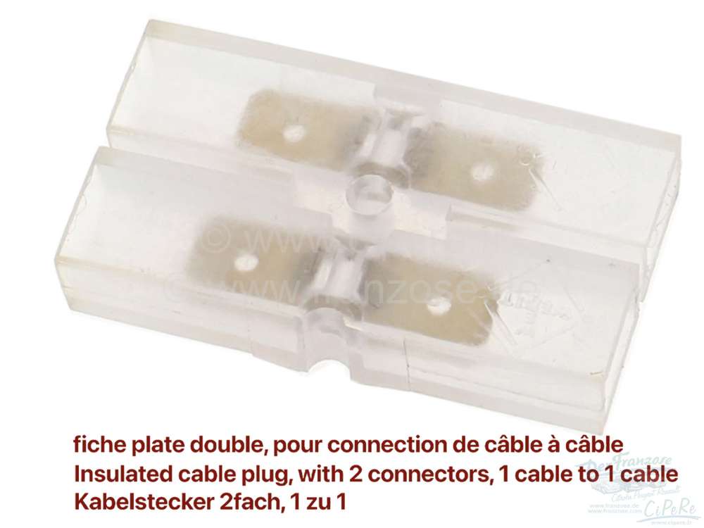 Citroen-2CV - Insulated cable plug, with 2 connectors (to combine connections). From 1 cable to 1 cable