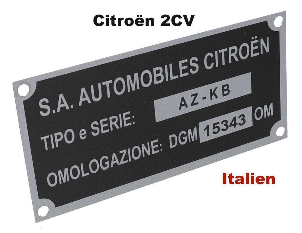 Sonstige-Citroen - Identification plate, original-faithful reproduction. Suitable for Citroen 2CV. 46x90mm