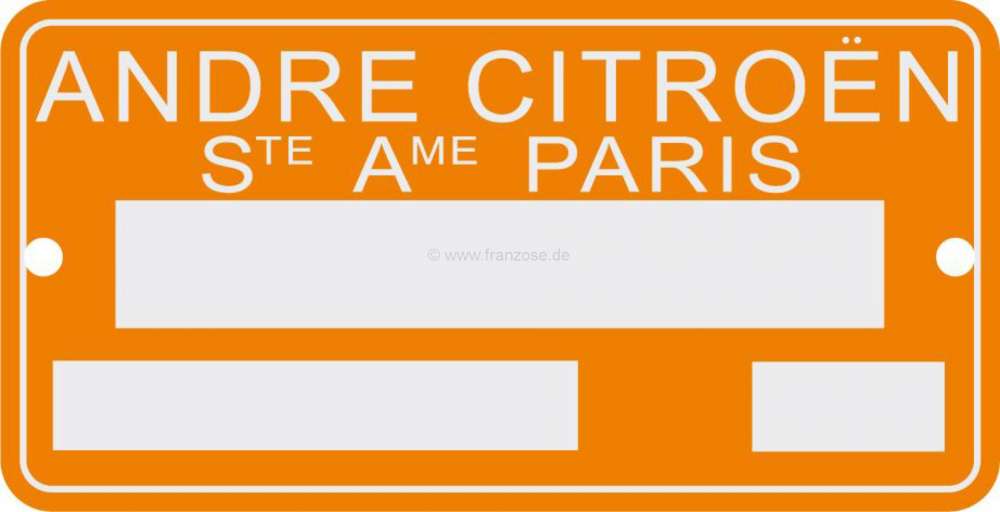 Renault - Identification plate orange, for Citroen. 78x40mm. 2 bores. (Metal). The red identificatio
