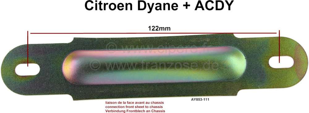 Citroen-2CV - Dyane, connecting plate for the front sheet metal to the chassis. Suitable for Citroen Dya