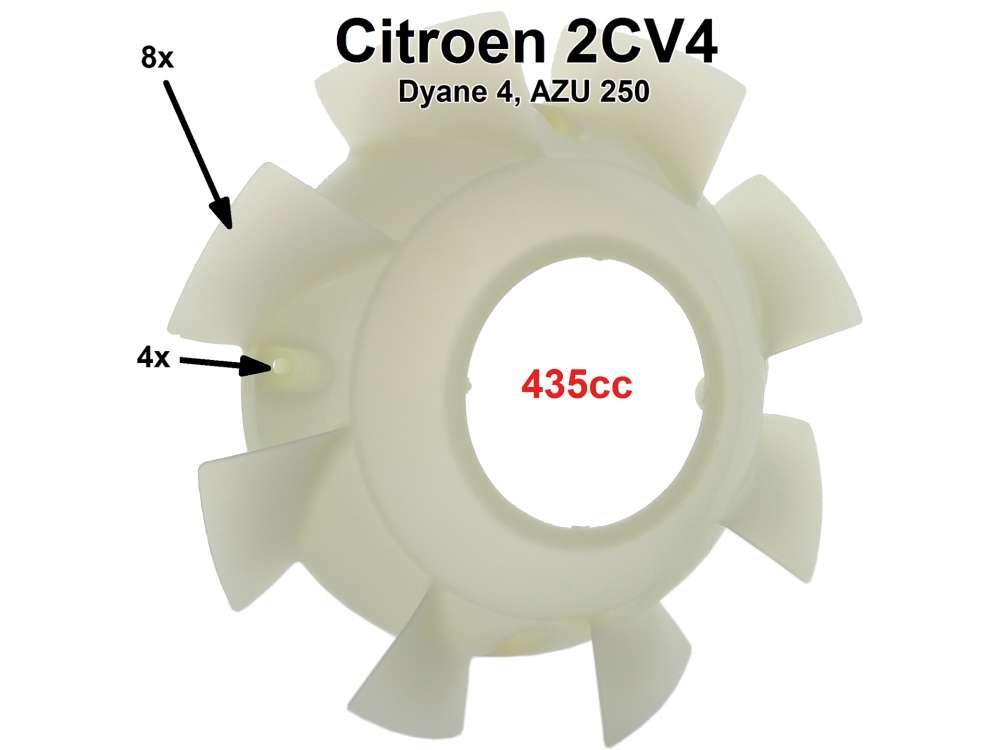 Citroen-2CV - Fan blade for 2CV4, Dyane 4, AZU of 250. 8 vanes, color black. Original supplier. Secureme