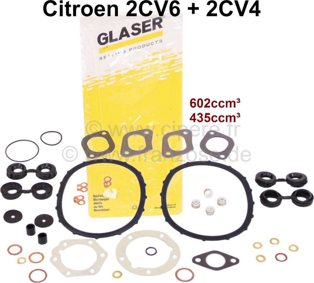 Citroen-2CV - 2CV6, 602ccm. Engine gasket set without shaft seals. For Citroen 2CV6 (to production end) 