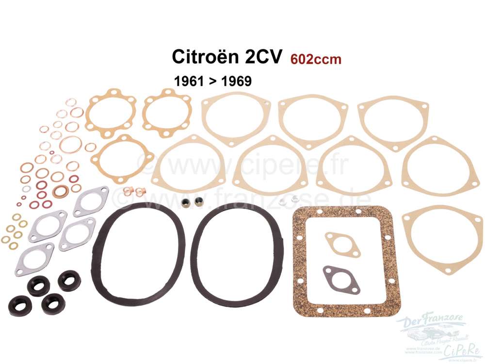 Alle - 2CV, 602ccm, engine gasket set without shaft seals. Installed from year of construction 19