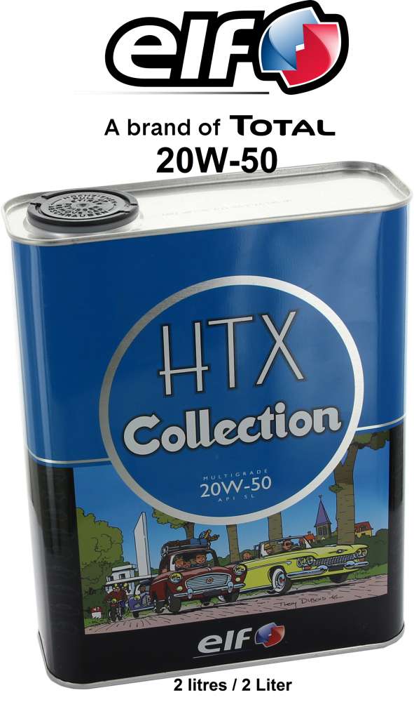 Peugeot - Engine oil 20W50 HTX von TOTAL/elf (2 liters tin can). Special oil for vintage cars, start