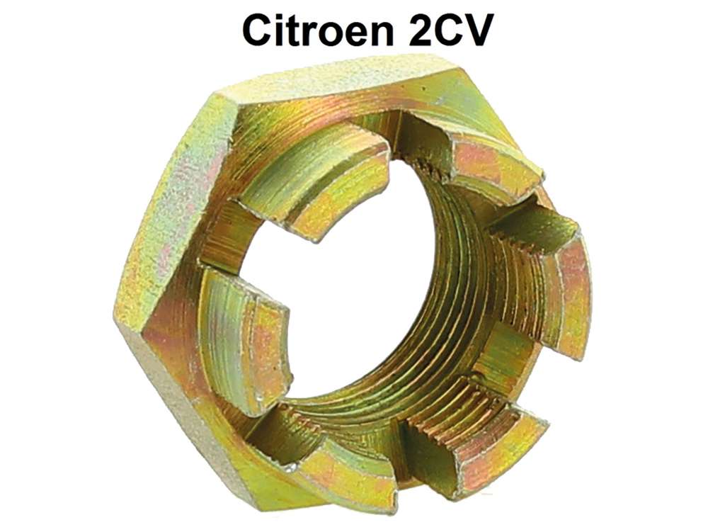 Peugeot - Drive shaft crown nut, suitable for Citroen 2CV + Citroen GS.  Reproduction. Tightening to