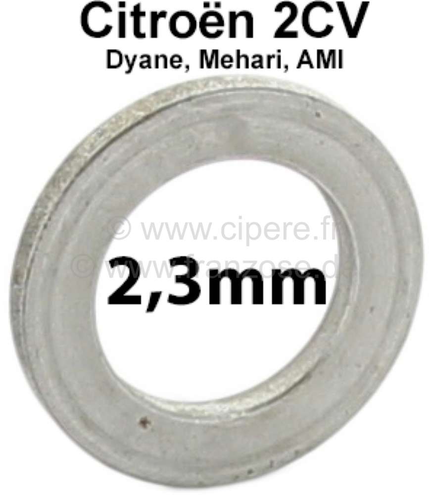 Alle - Kingpin spacer (distance disk). Heavy one: 2,3mm. Suitable for Citroen 2CV. Per piece! Or.