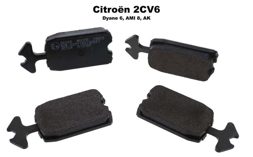 Alle - Front brake pads, suitable for Citroën 2CV6, Dyane6, AMI8, Mehari. Reproduction! Fitted t