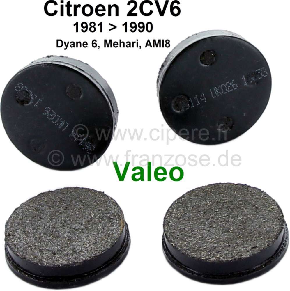 Citroen-2CV - Parking brake pads original Ferodo / Valeo, for Citroen 2CV with disc brake, also for Citr