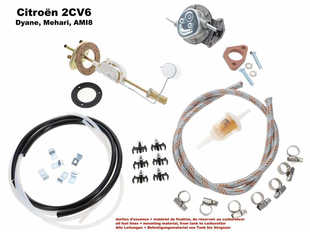 Citroen-2CV - Petrol (fuel) intake pipe complete. Suitable for Citroen 2CV6, 2CV4, Dyane, Mehari. The ty