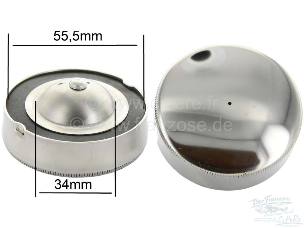 Citroen-2CV - Chrome-plated fuel cap, non-lockable. (Metal). Suitable for 2CV, Dyane, AMI, HY, DS. The f