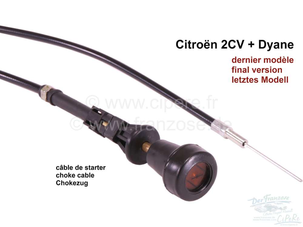Citroen-2CV - Choke cable, final version for Citroen 2CV + Dyane. For the square mounting. The choke cab