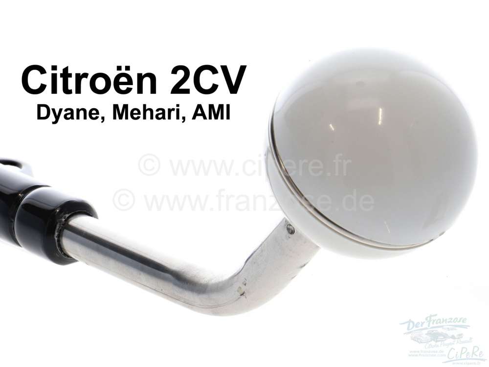 Citroen-DS-11CV-HY - Gear shift knob (ball), from synthetic with chrome ring! Color cream. Suitable for Citroen
