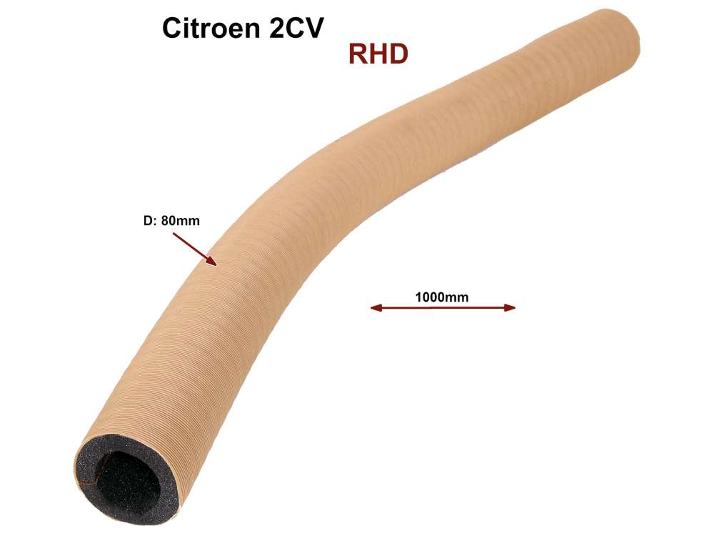 Citroen-2CV - Heating hose 2CV top, RHD, between distributor warm air and upper nozzle, for right hand d