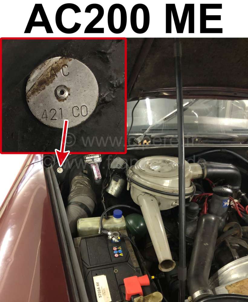 Alle - Identification plate color: AC200 ME. Mounted in the engine compartment Citroen DS, 2CV
