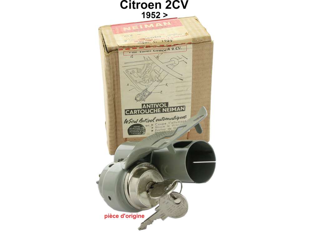 Citroen-2CV - Starter lock at the steering column, old version, for Citroen 2CV from the fifties. Origin