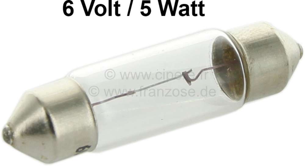 Citroen-2CV - Festoon bulb 6 Volt, 5 Watt. 11x43mm. Base SV8.5