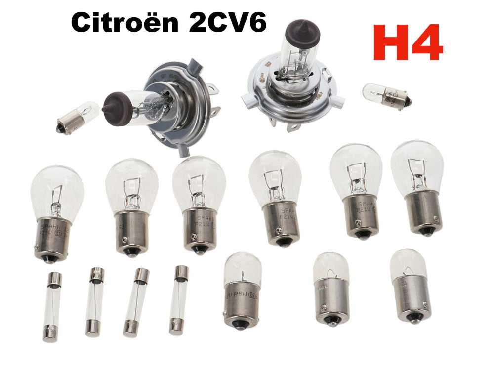 Citroen-2CV - Bulb set H4. 12 Volt. Suitable for Citroen 2CV6 with H4 headlights. Consisting of: 2x 1403