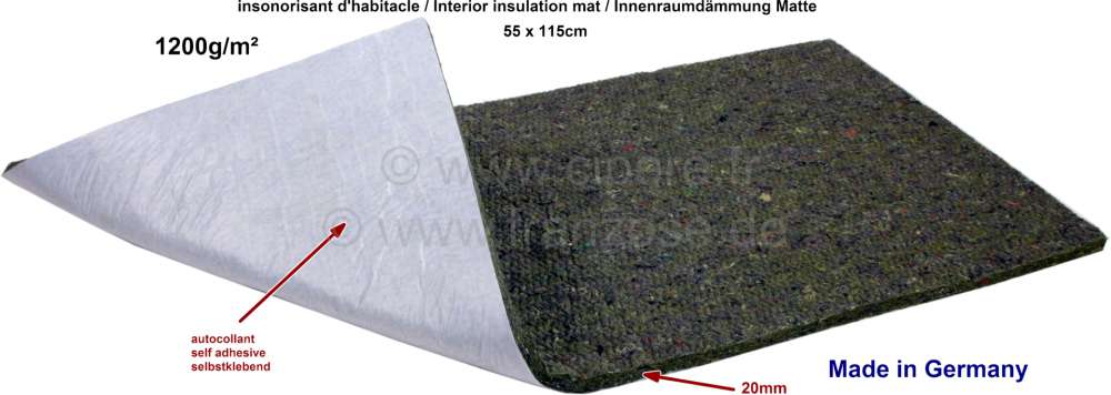 Citroen-2CV - Interior insulation mat (approx 20mm thick), self adhesive, optically as from the years 60
