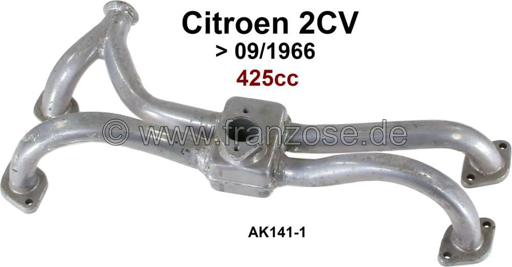 Citroen-2CV - Inlet + Exhaust manifold for 2CV (425ccm engine upto 09/1966),  without attachment for gen