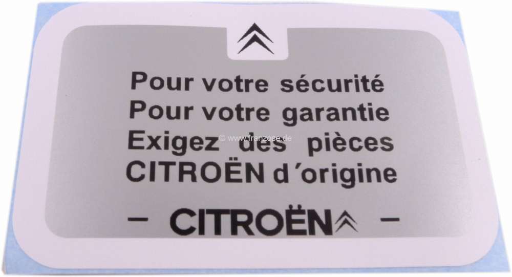 Citroen-2CV - Label suitable for the guarantee, for Citroen 2CV, Dyane, AMI until 1977. The guarantee la