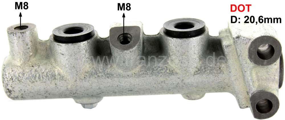 Citroen-2CV - Master brake cylinder, brake system DOT. Dual circuit brake system. Piston diameter: 20,6m