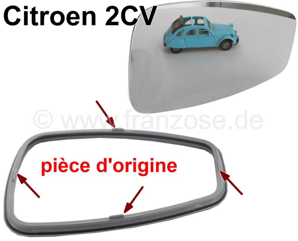 Alle - 2CV, mirror glass with synthetic frame. Suitable for the original Citroen mirror. Fits on 