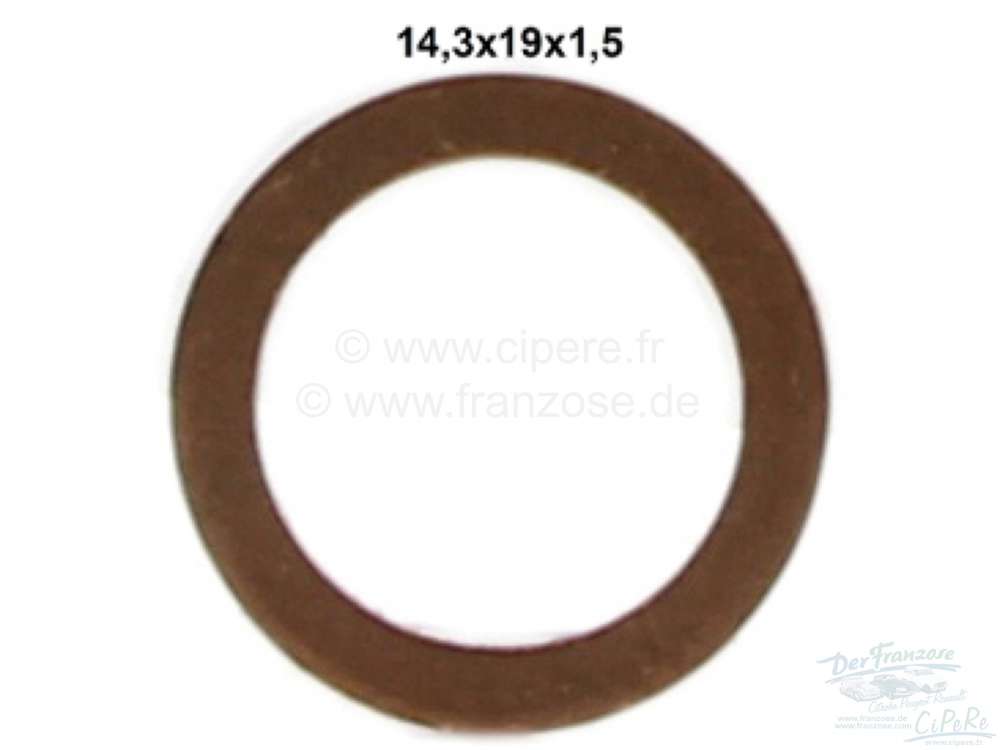 Renault - Copper sealing ring, diameter inside 14,3mm. (14,3x19x1,5)