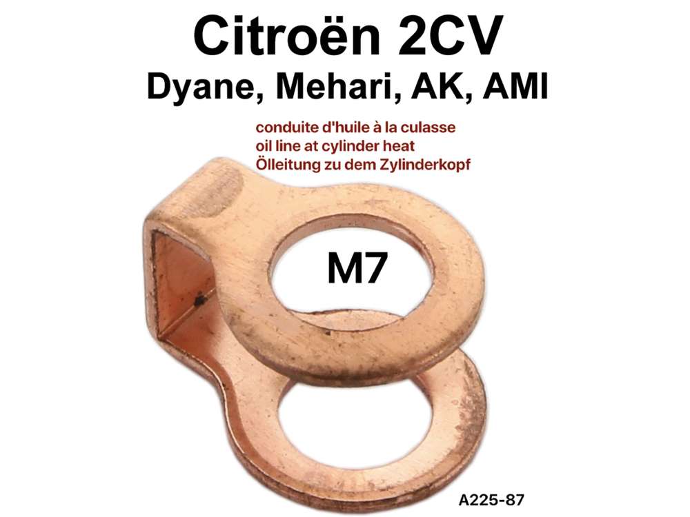 Citroen-2CV - Oil line double seal M7 for the hollow bolt. (Connector of the oil line at the cylinder he