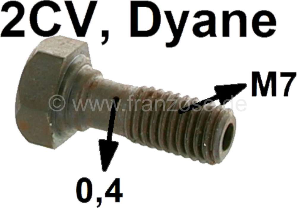 Citroen-2CV - Oil line hollow bolt 2CV6, M7, for the connector at the cylinder head (small bore 0,4mm).