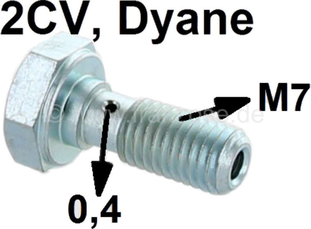 Citroen-2CV - Oil line hollow bolt 2CV6, M7, for the connector at the cylinder head. (small bore 0,4mm).