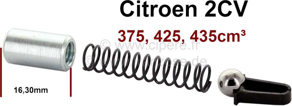 Citroen-2CV - Oil pressure valve repair set for Citroen 2CV (375, 425, 435cc³). Consisting of spring, b
