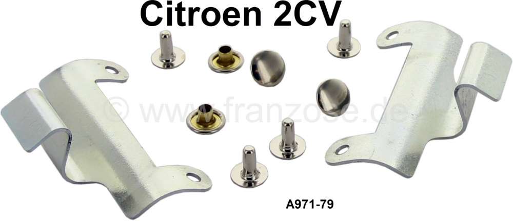Citroen-2CV - 2CV old, hook (1 pair) for the soft top hood securement for completely opened soft top (ab